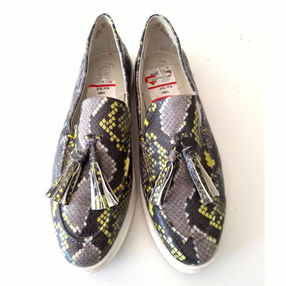 Nordstroms Frank Sarto snakeskin tassel loafers style alosa 10 W blk Gry Preppy - Picture 1 of 7